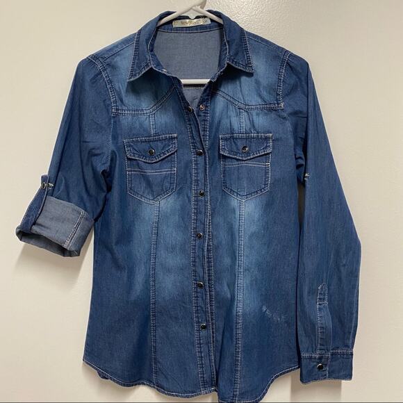 Newplay denim shirt with roll up sleeves size S - Picture 4 of 7